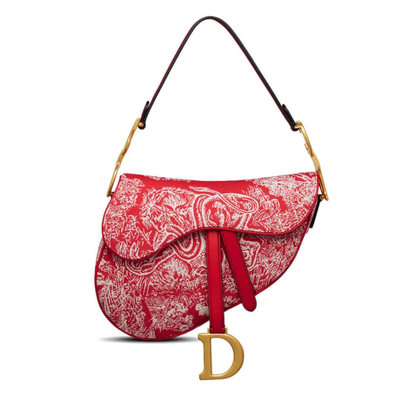 'CD' sign Christian Dior Saddle Bag Raspberry Toile de Jouy Reverse Jacquard