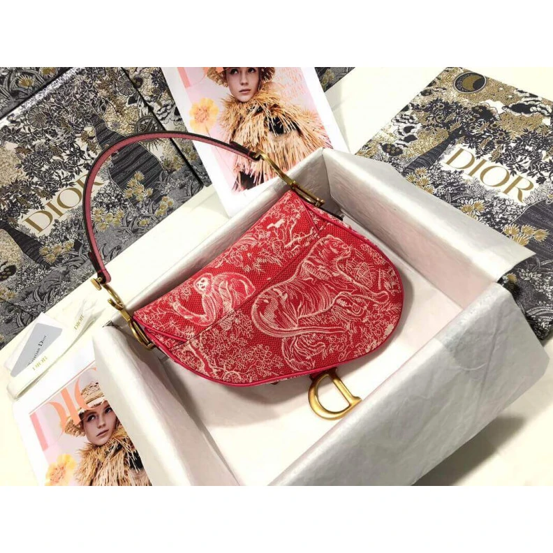 Louis vuitton locations 'CD' sign Christian Dior Saddle Bag Raspberry Toile de Jouy Reverse Jacquard