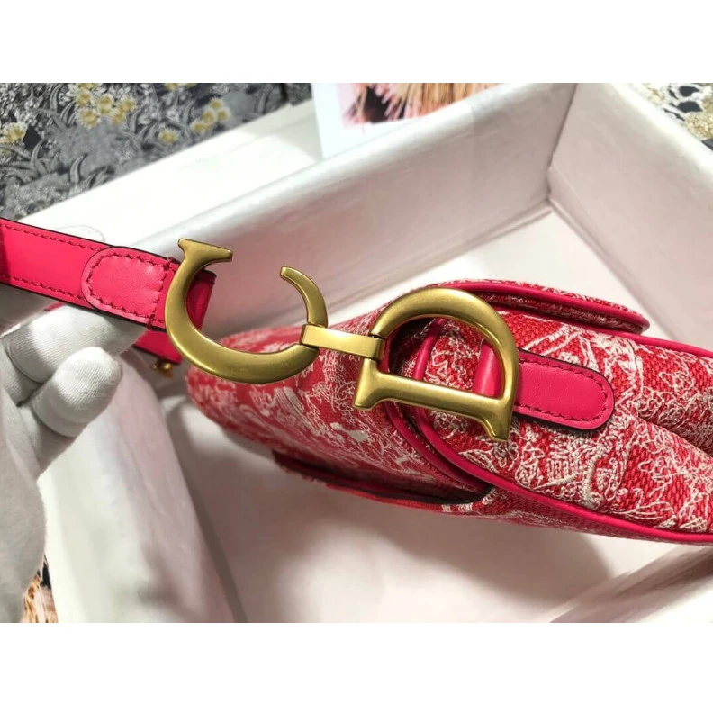 Louis vuitton locations 'CD' sign Christian Dior Saddle Bag Raspberry Toile de Jouy Reverse Jacquard