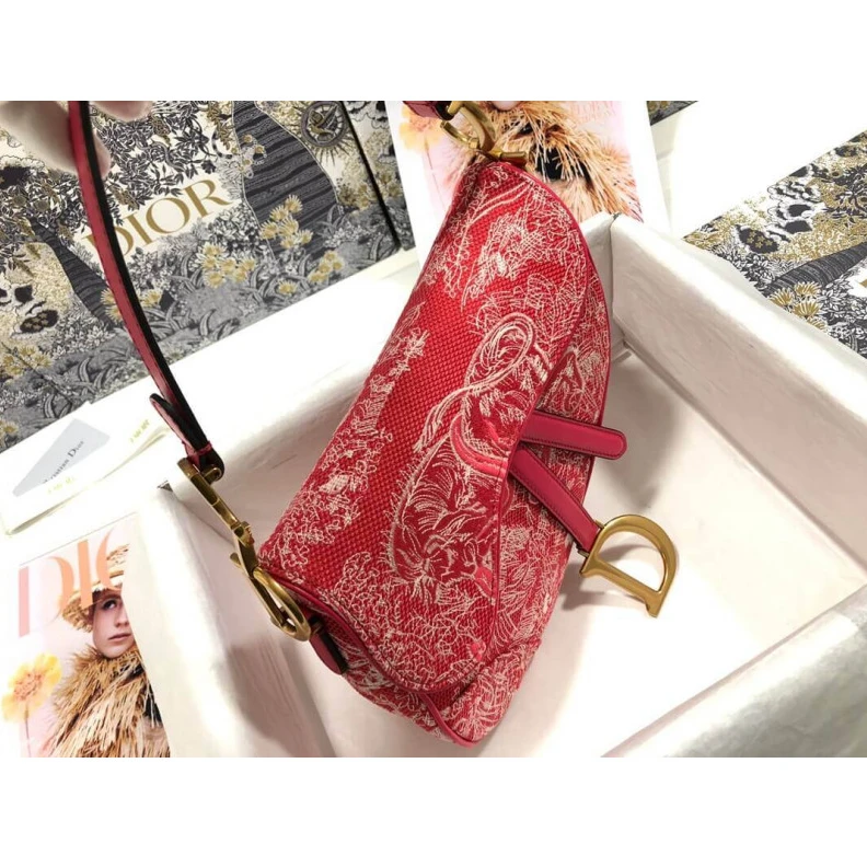 Louis vuitton locations 'CD' sign Christian Dior Saddle Bag Raspberry Toile de Jouy Reverse Jacquard