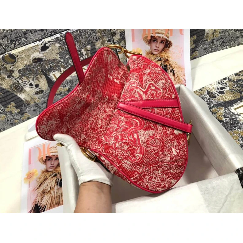 Louis vuitton locations 'CD' sign Christian Dior Saddle Bag Raspberry Toile de Jouy Reverse Jacquard