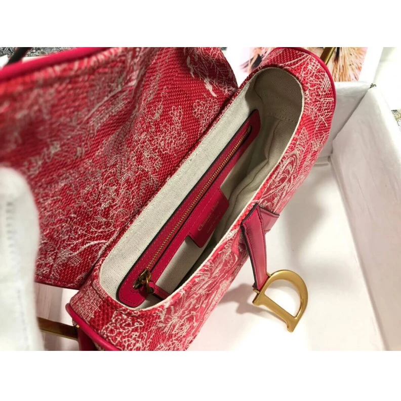 Louis vuitton locations 'CD' sign Christian Dior Saddle Bag Raspberry Toile de Jouy Reverse Jacquard