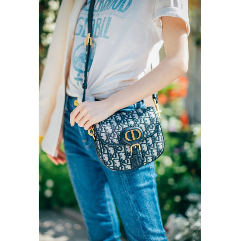 Top lv Adjustabl Christian Dior Small Bobby Bag Blue Oblique Jacquard
