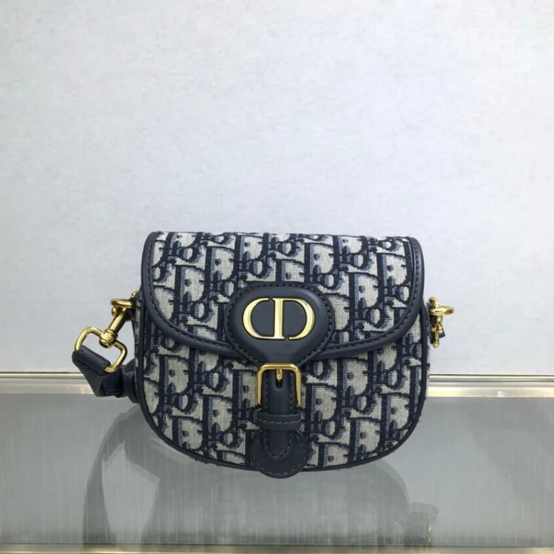 Top lv Adjustabl Christian Dior Small Bobby Bag Blue Oblique Jacquard