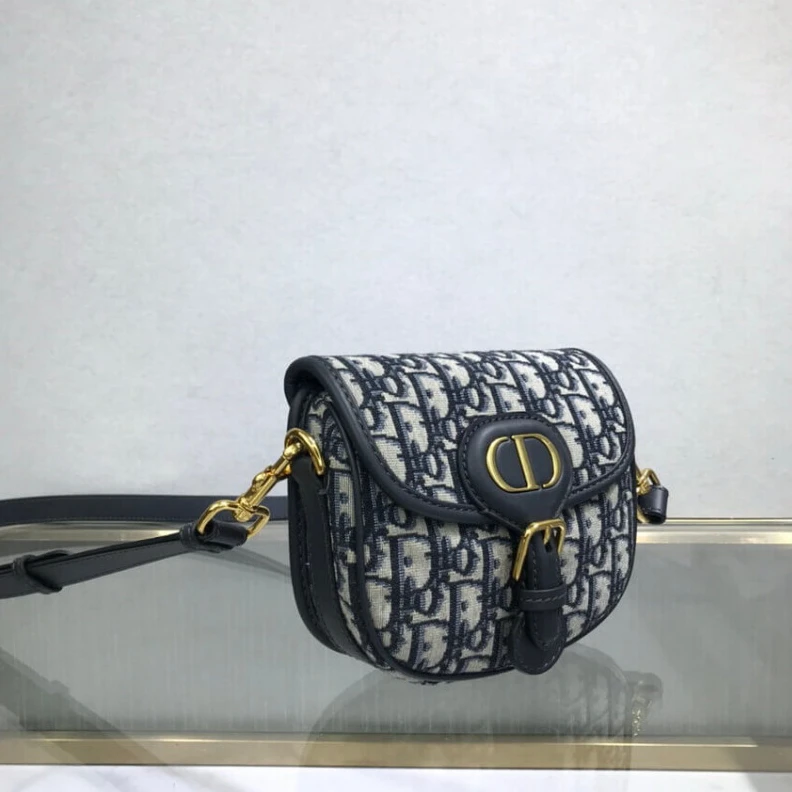 Top lv Adjustabl Christian Dior Small Bobby Bag Blue Oblique Jacquard