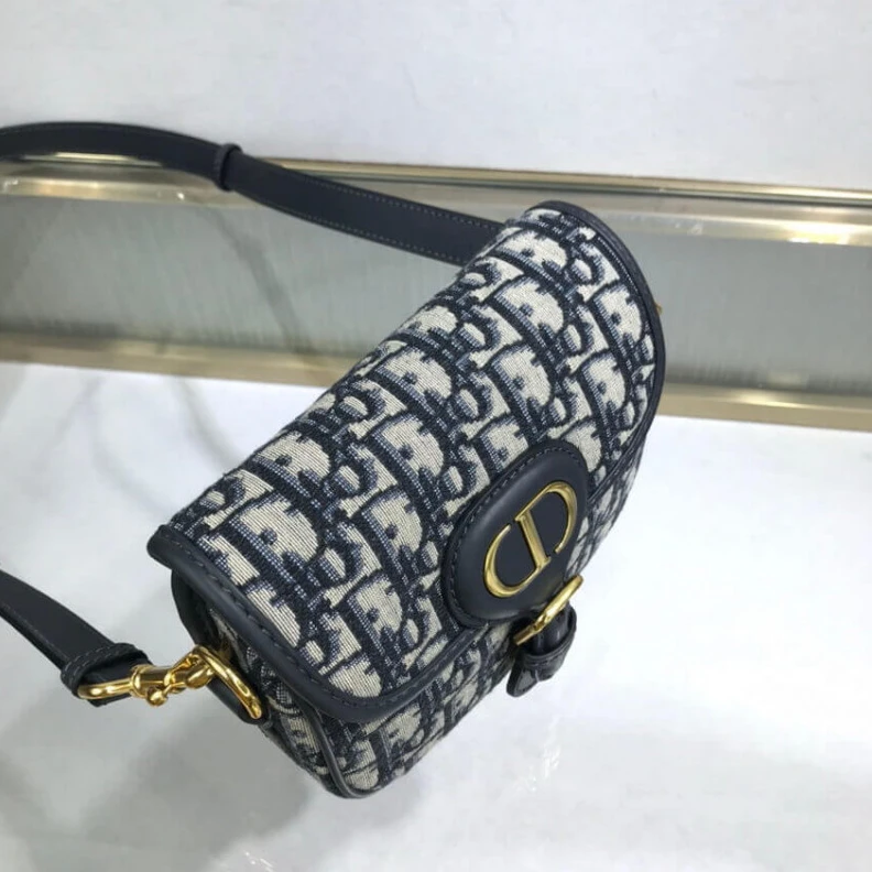 Top lv Adjustabl Christian Dior Small Bobby Bag Blue Oblique Jacquard