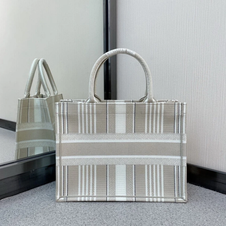 Replica bags lv The Dior B Christian Dior Small Book Tote Beige Stripes Embroidery
