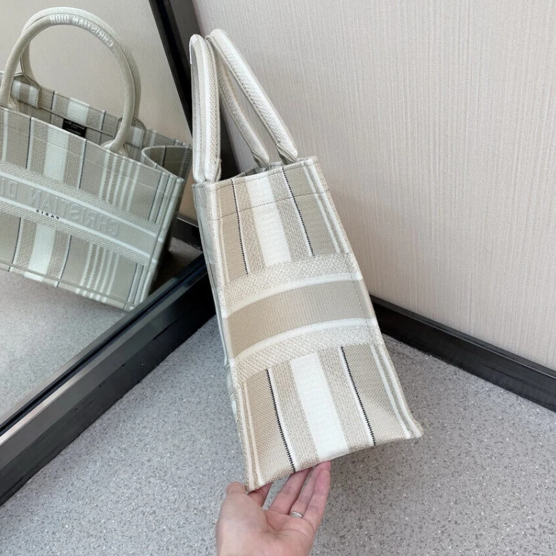Replica bags lv The Dior B Christian Dior Small Book Tote Beige Stripes Embroidery