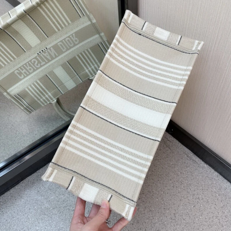 Replica bags lv The Dior B Christian Dior Small Book Tote Beige Stripes Embroidery