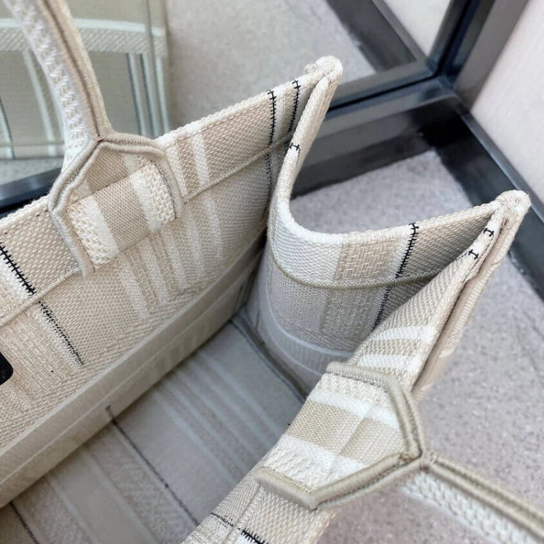 Replica bags lv The Dior B Christian Dior Small Book Tote Beige Stripes Embroidery