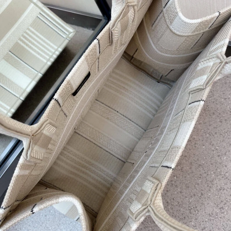 Replica bags lv The Dior B Christian Dior Small Book Tote Beige Stripes Embroidery
