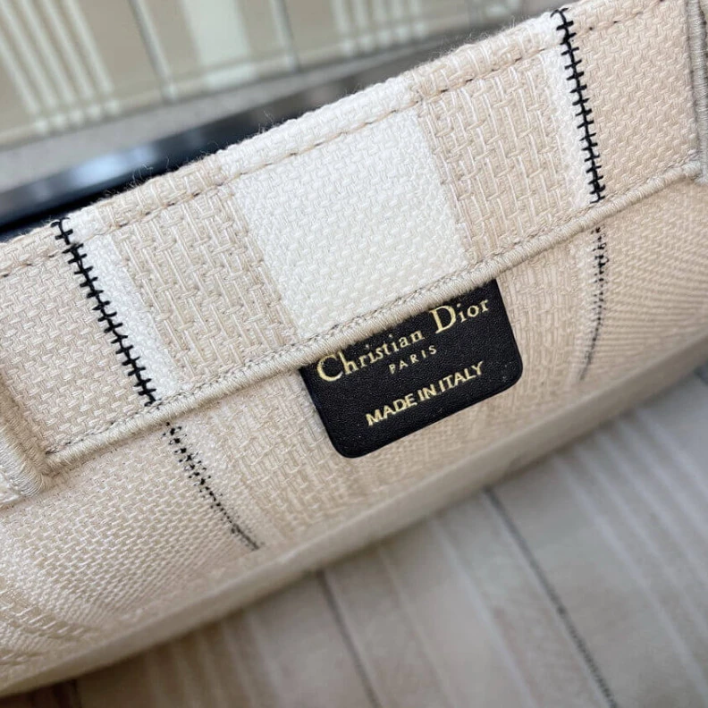 Replica bags lv The Dior B Christian Dior Small Book Tote Beige Stripes Embroidery