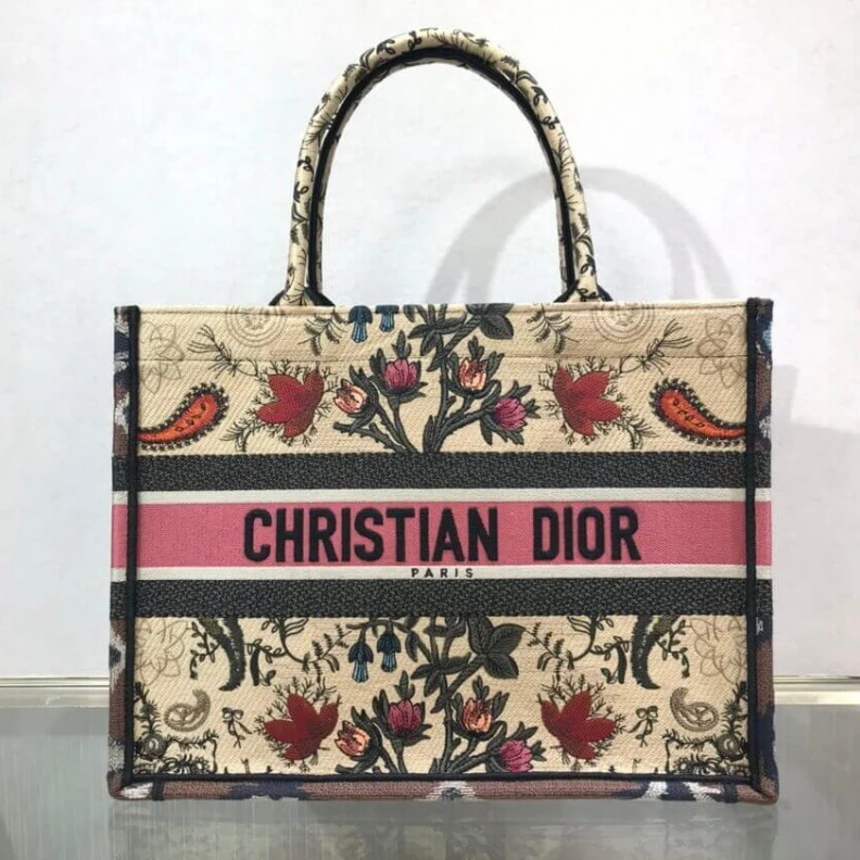 The Dior B Christian Dior Small Book Tote Broderie Flowers Multicolore