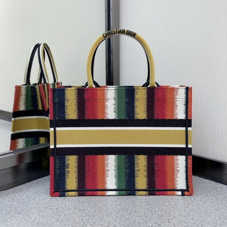 Lv belts replica The Dior B Christian Dior Small Book Tote Multicolor D-Stripes Embroidery
