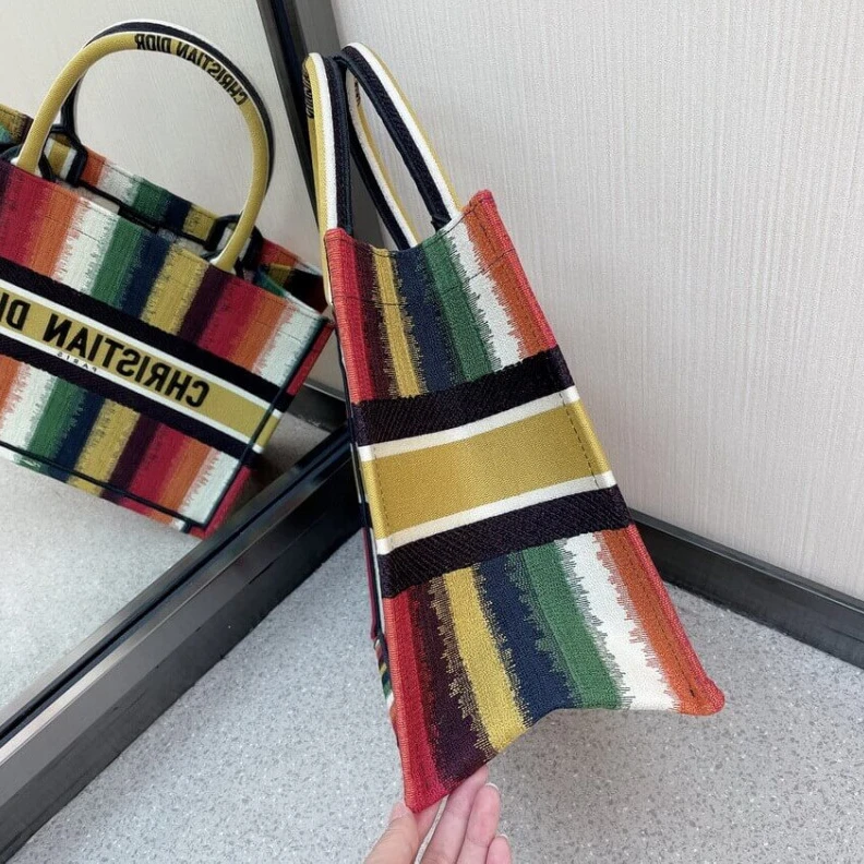 Lv belts replica The Dior B Christian Dior Small Book Tote Multicolor D-Stripes Embroidery