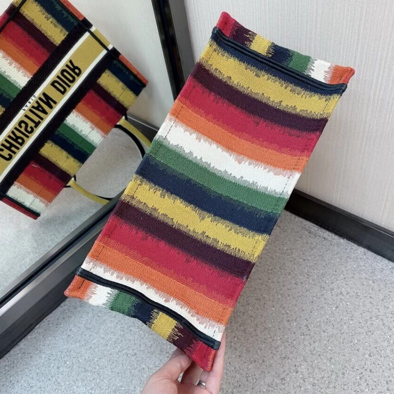 Lv belts replica The Dior B Christian Dior Small Book Tote Multicolor D-Stripes Embroidery