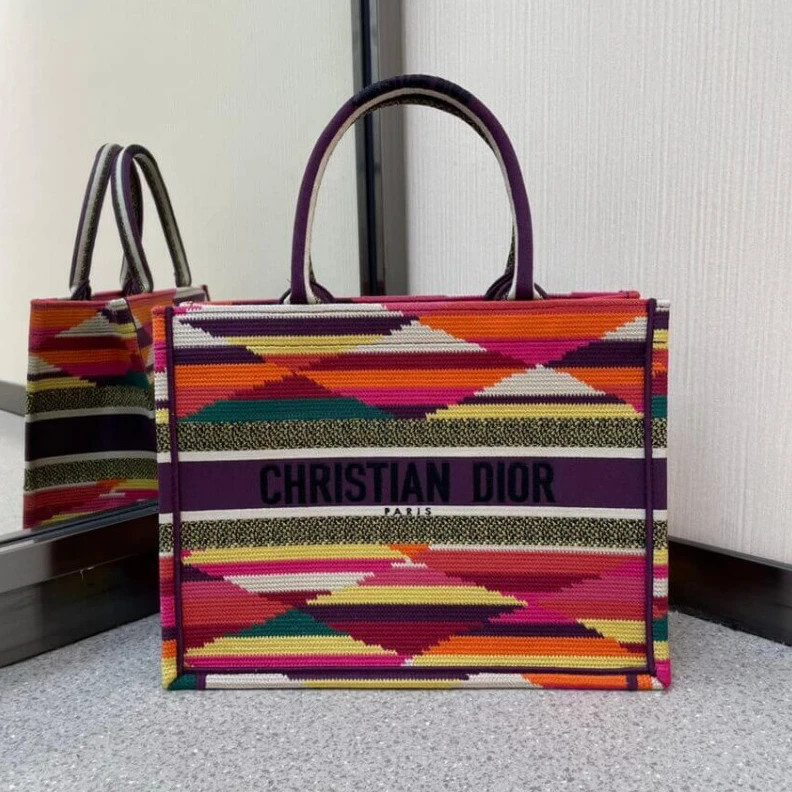 'Christia Christian Dior Small Book Tote Multicolor Patchwork Embroidery