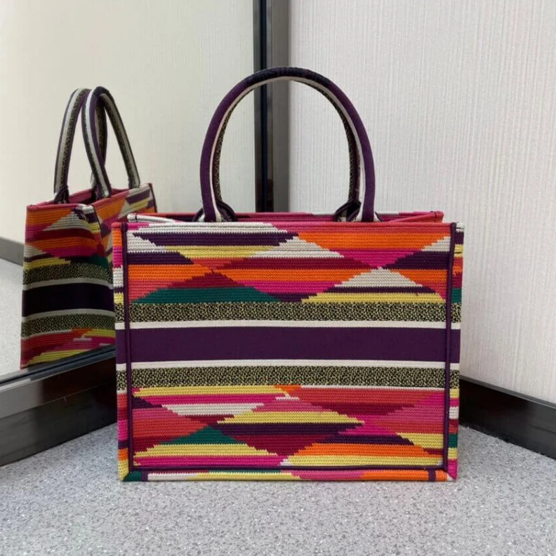 Top lv 'Christia Christian Dior Small Book Tote Multicolor Patchwork Embroidery