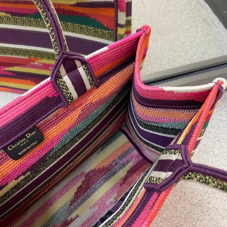 Top lv 'Christia Christian Dior Small Book Tote Multicolor Patchwork Embroidery