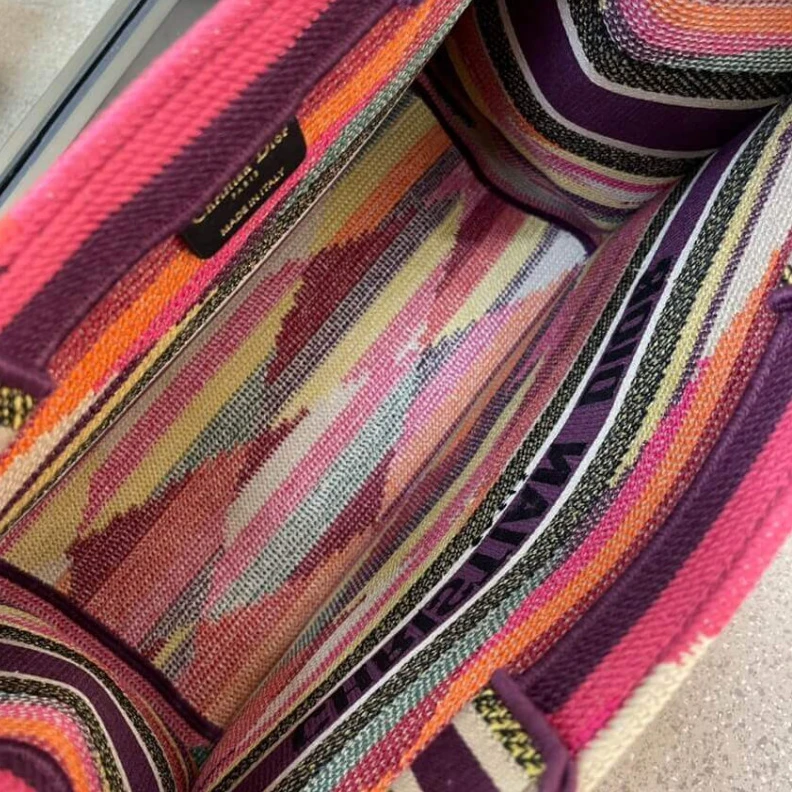 Top lv 'Christia Christian Dior Small Book Tote Multicolor Patchwork Embroidery