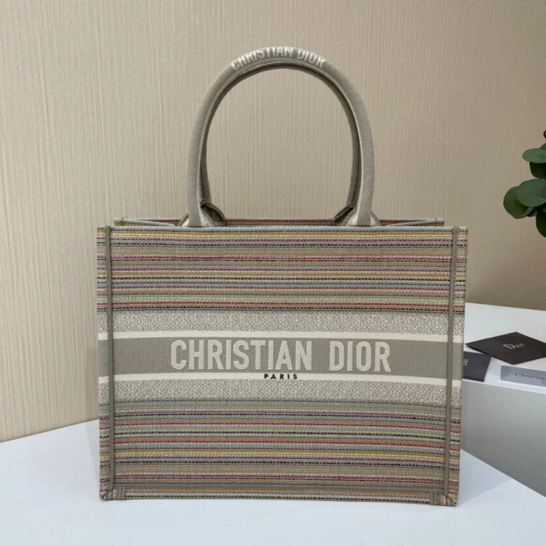 Can be ca Christian Dior Small Book Tote Multicolor Stripes Embroidery