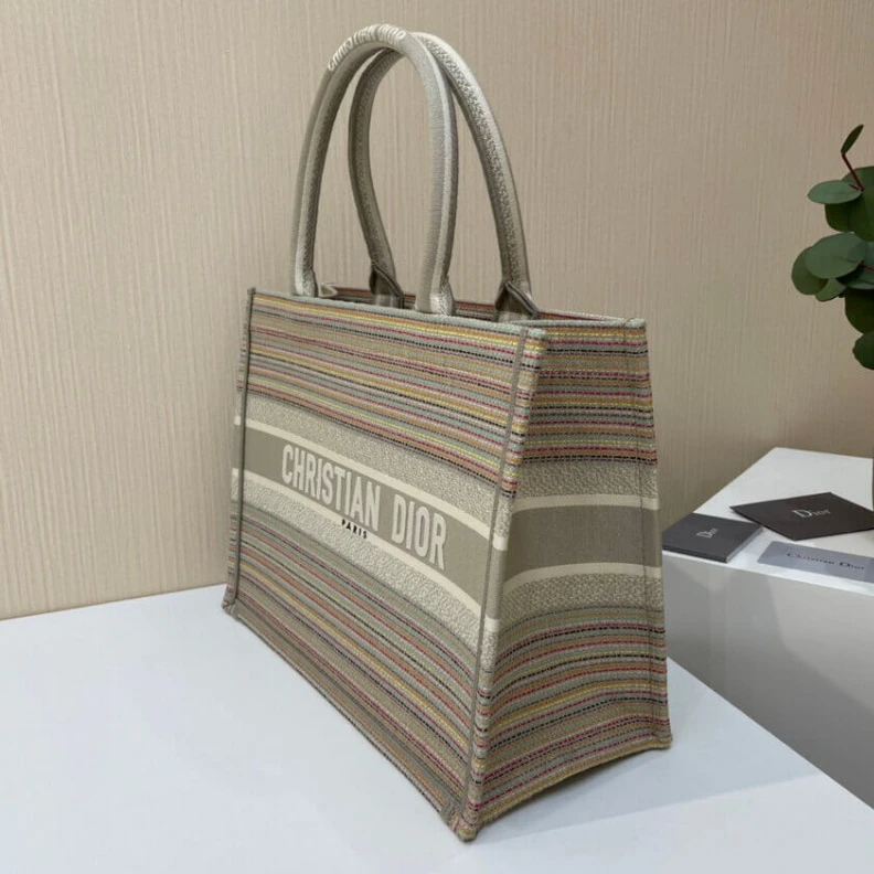 Replica ysl bags Can be ca Christian Dior Small Book Tote Multicolor Stripes Embroidery