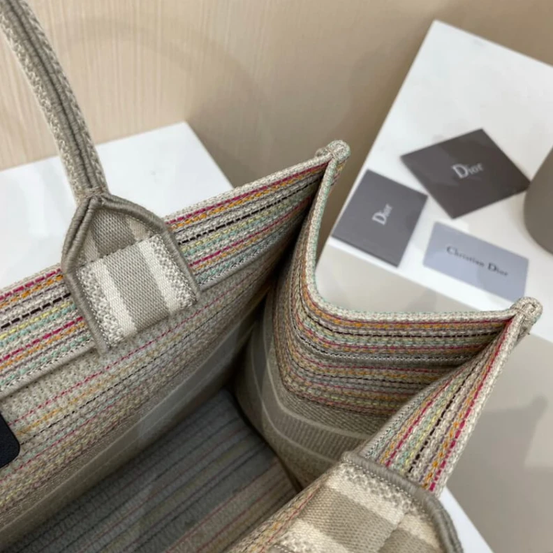 Replica ysl bags Can be ca Christian Dior Small Book Tote Multicolor Stripes Embroidery