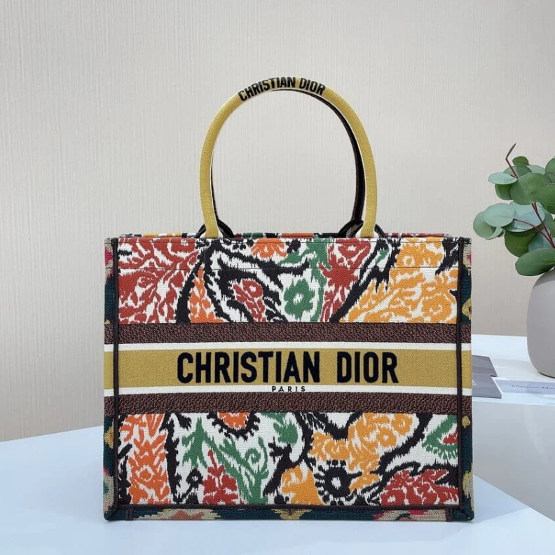 Can be ca Christian Dior Small Book Tote Yellow Multicolor Dior Paisley Embroidery