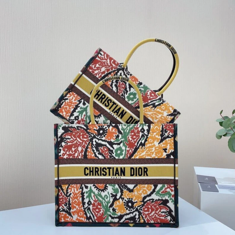 Replica bags Can be ca Christian Dior Small Book Tote Yellow Multicolor Dior Paisley Embroidery