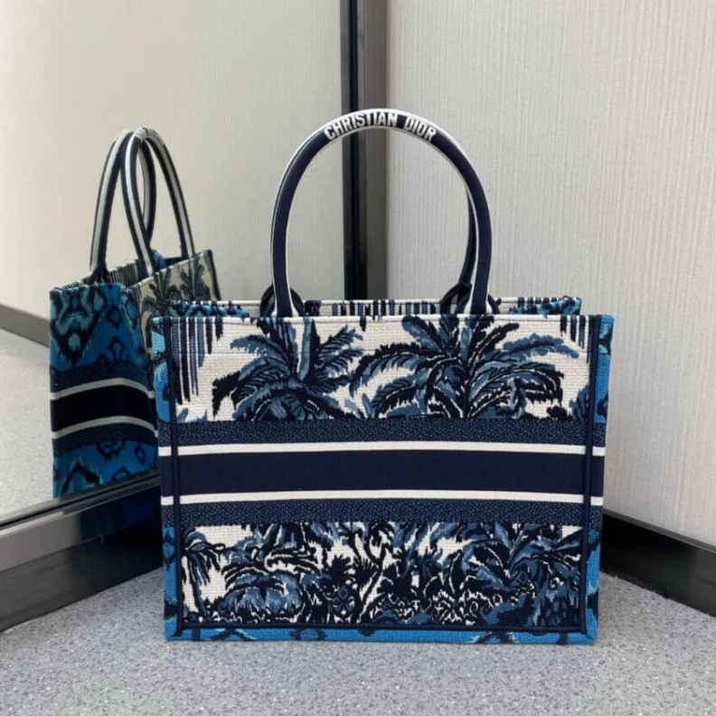 Replica bag The Dior B Christian Dior Small Book Tote in Blue Palms Embroidery