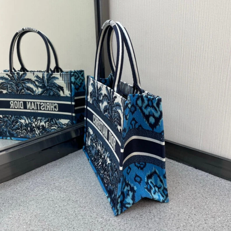 Replica bag The Dior B Christian Dior Small Book Tote in Blue Palms Embroidery