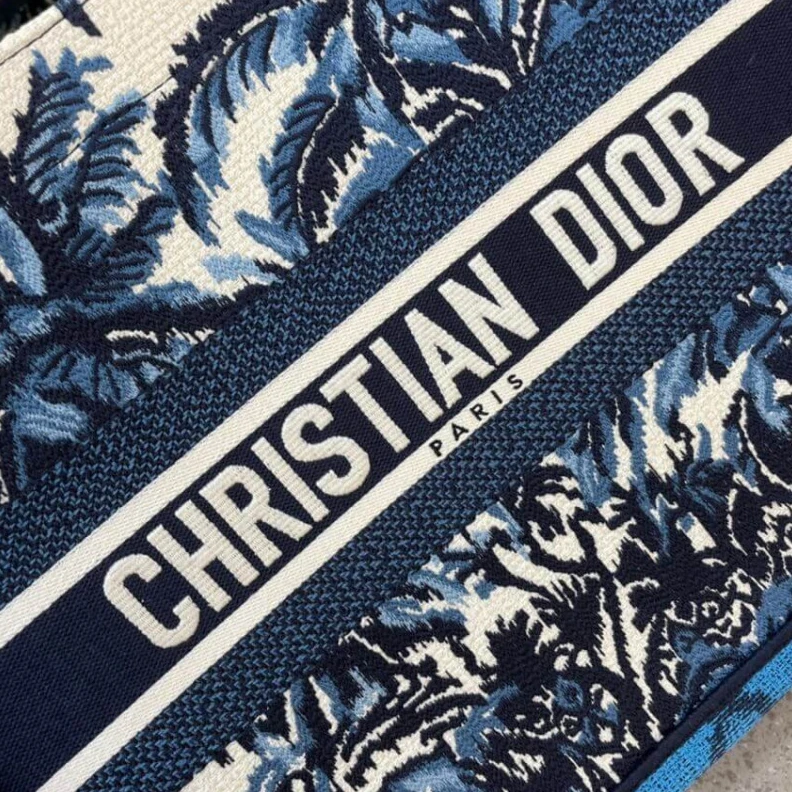 Replica bag The Dior B Christian Dior Small Book Tote in Blue Palms Embroidery