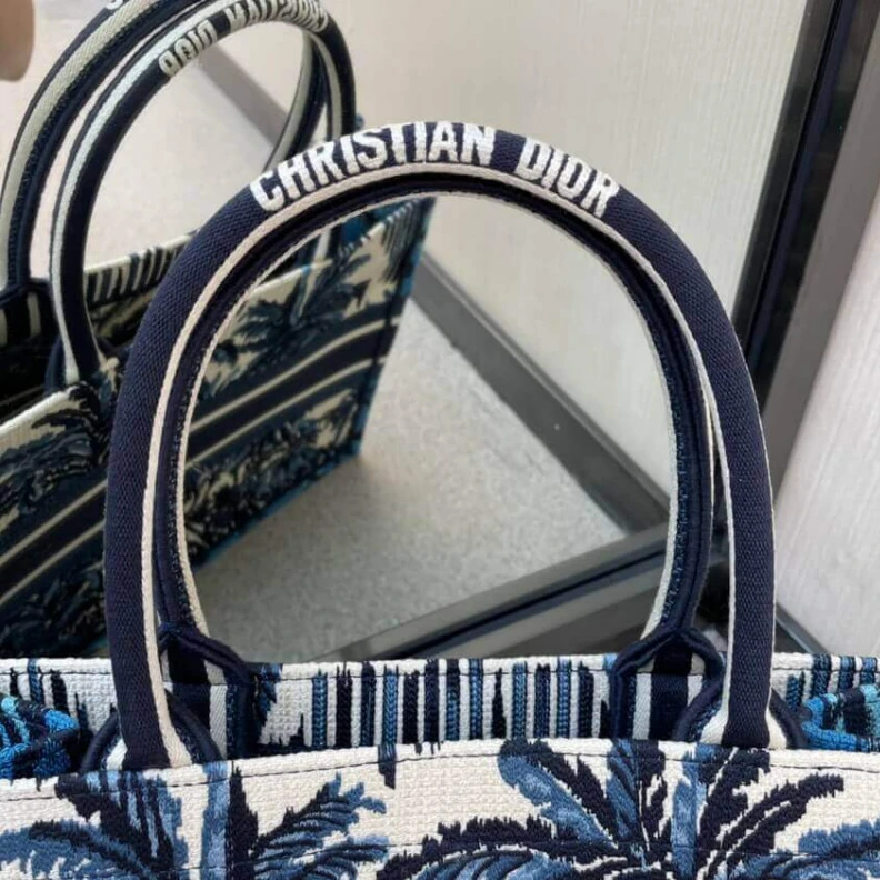Replica bag The Dior B Christian Dior Small Book Tote in Blue Palms Embroidery