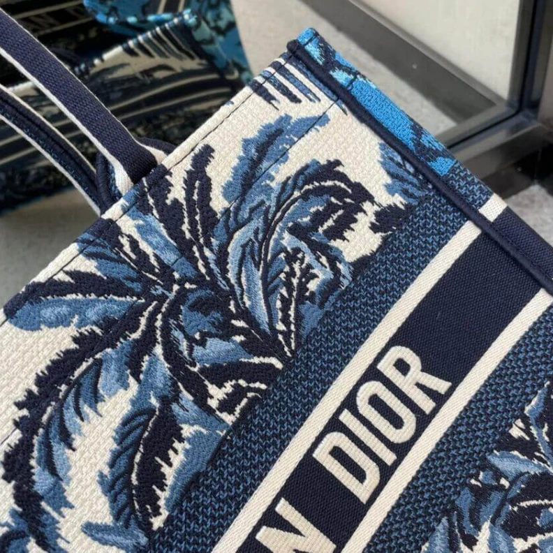 Replica bag The Dior B Christian Dior Small Book Tote in Blue Palms Embroidery