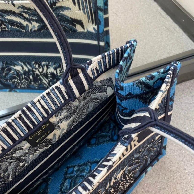 Replica bag The Dior B Christian Dior Small Book Tote in Blue Palms Embroidery