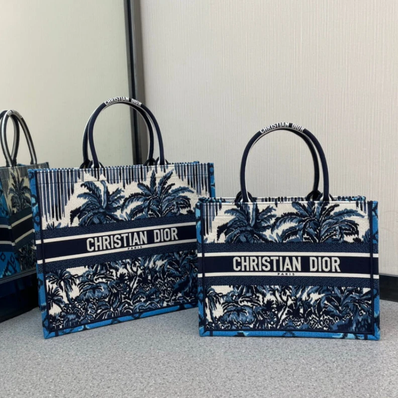 Replica bag The Dior B Christian Dior Small Book Tote in Blue Palms Embroidery