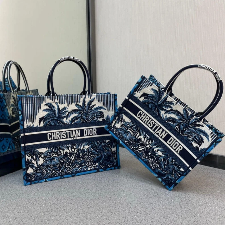 Replica bag The Dior B Christian Dior Small Book Tote in Blue Palms Embroidery