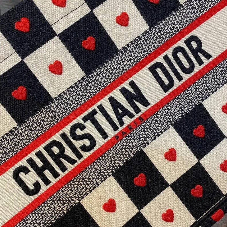 High quality replica bags Black, Wh Christian Dior Small Dioramour Book Tote D-Chess Heart Embroidery
