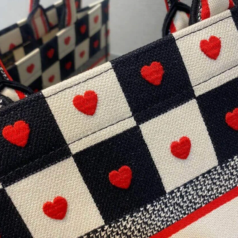 High quality replica bags Black, Wh Christian Dior Small Dioramour Book Tote D-Chess Heart Embroidery