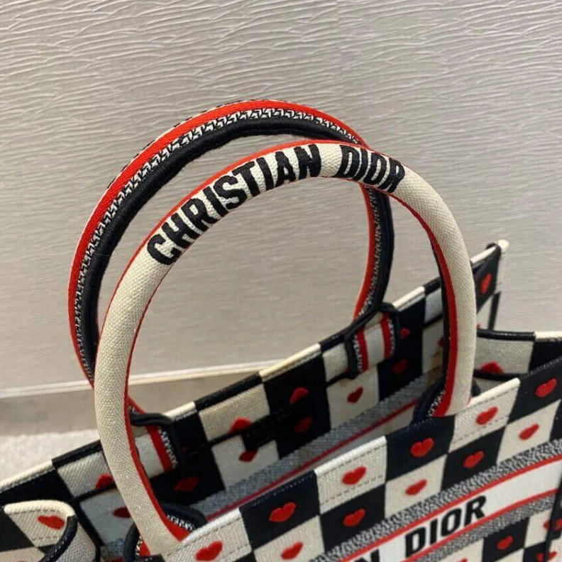 High quality replica bags Black, Wh Christian Dior Small Dioramour Book Tote D-Chess Heart Embroidery