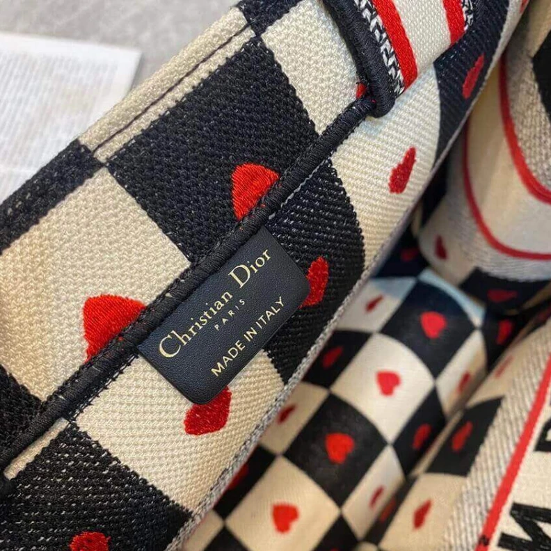 High quality replica bags Black, Wh Christian Dior Small Dioramour Book Tote D-Chess Heart Embroidery