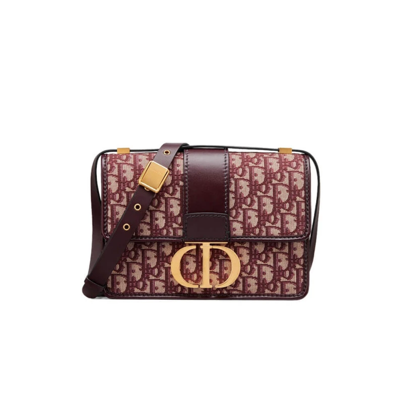 Adjustabl Dior 30 Montaigne Chain Bag Burgundy Oblique Jacquard