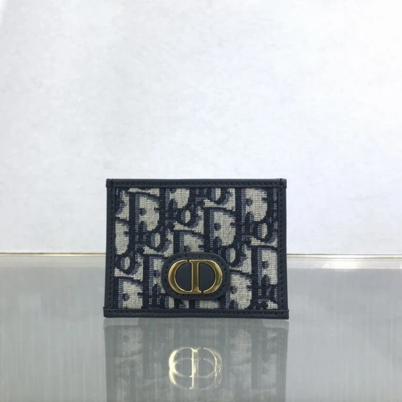 Top lv 1 patch p Dior 30 Montaigne Flat Card Holder Blue Oblique Jacquard