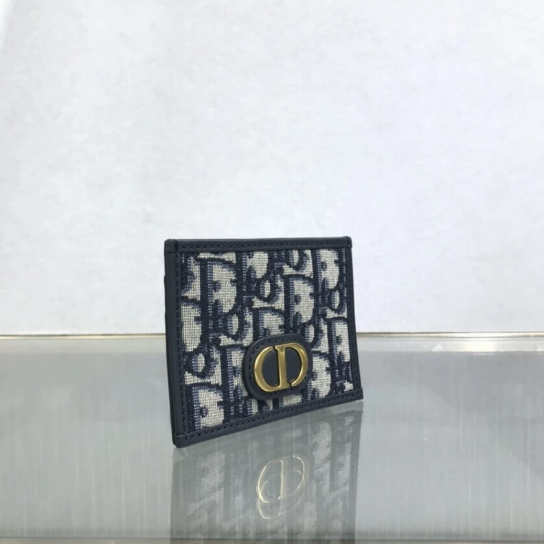 Top lv 1 patch p Dior 30 Montaigne Flat Card Holder Blue Oblique Jacquard