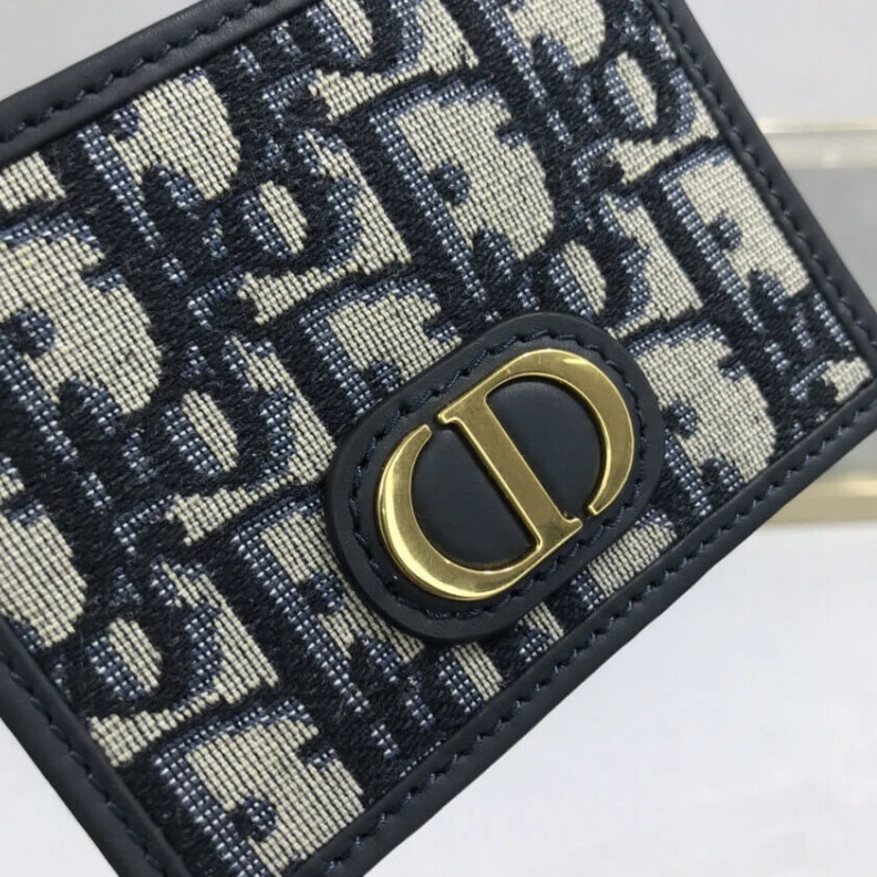 Top lv 1 patch p Dior 30 Montaigne Flat Card Holder Blue Oblique Jacquard