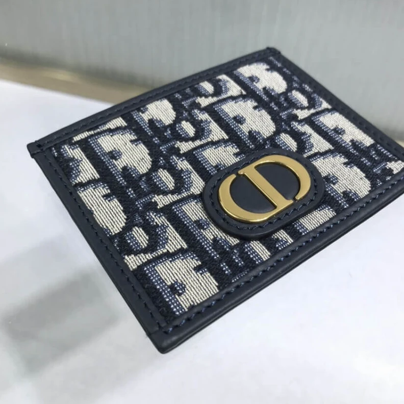 Top lv 1 patch p Dior 30 Montaigne Flat Card Holder Blue Oblique Jacquard