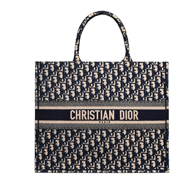CHRISTIAN Dior Book Tote Blue Dior Oblique Embroidery