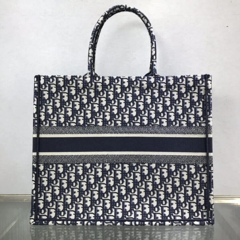 Top lv CHRISTIAN Dior Book Tote Blue Dior Oblique Embroidery