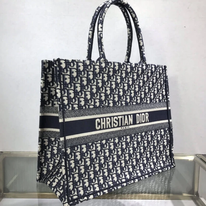 Top lv CHRISTIAN Dior Book Tote Blue Dior Oblique Embroidery