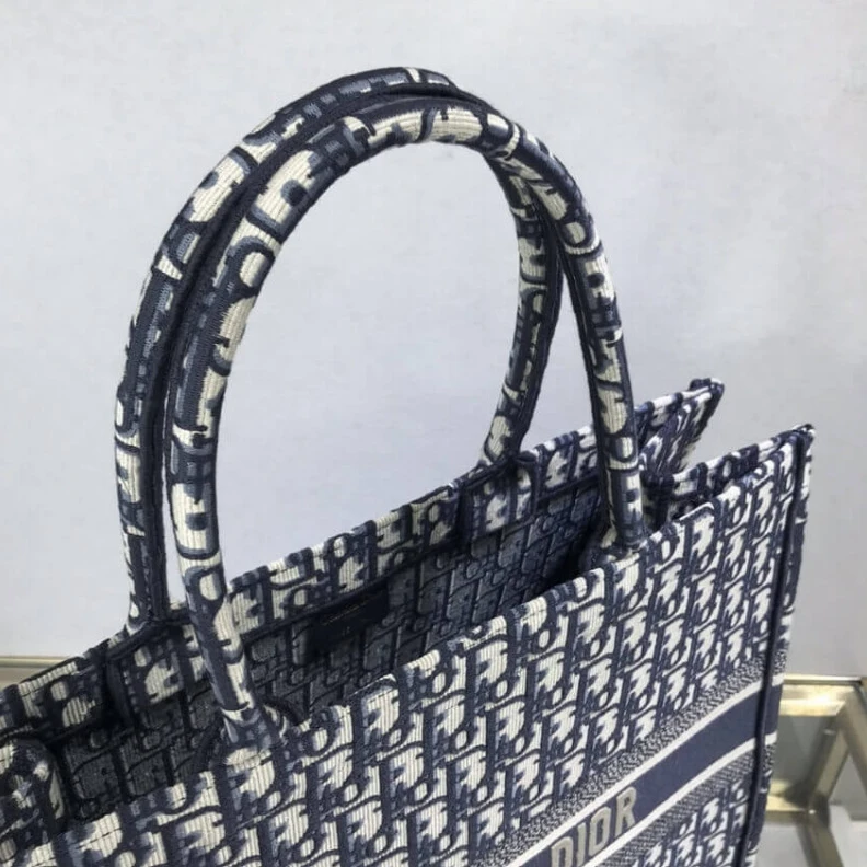 Top lv CHRISTIAN Dior Book Tote Blue Dior Oblique Embroidery